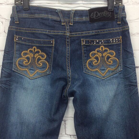 Dereon Beyonce Jeans Women’s Size 7/8 Skinny Whiskering Tapered Leg Embellished - Picture 4 of 10